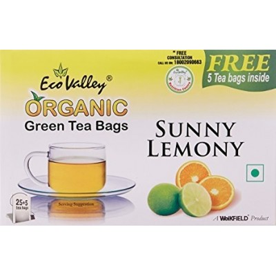 Eco Valley Organic Green Tea, Sunny Lemony, 25 Tea Bags(Free 5 Tea Bags Inside)