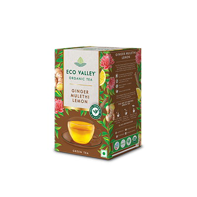 Eco Valley Organic Green Tea, Ginger, Mulethi & Lemon 30 Tea Bags