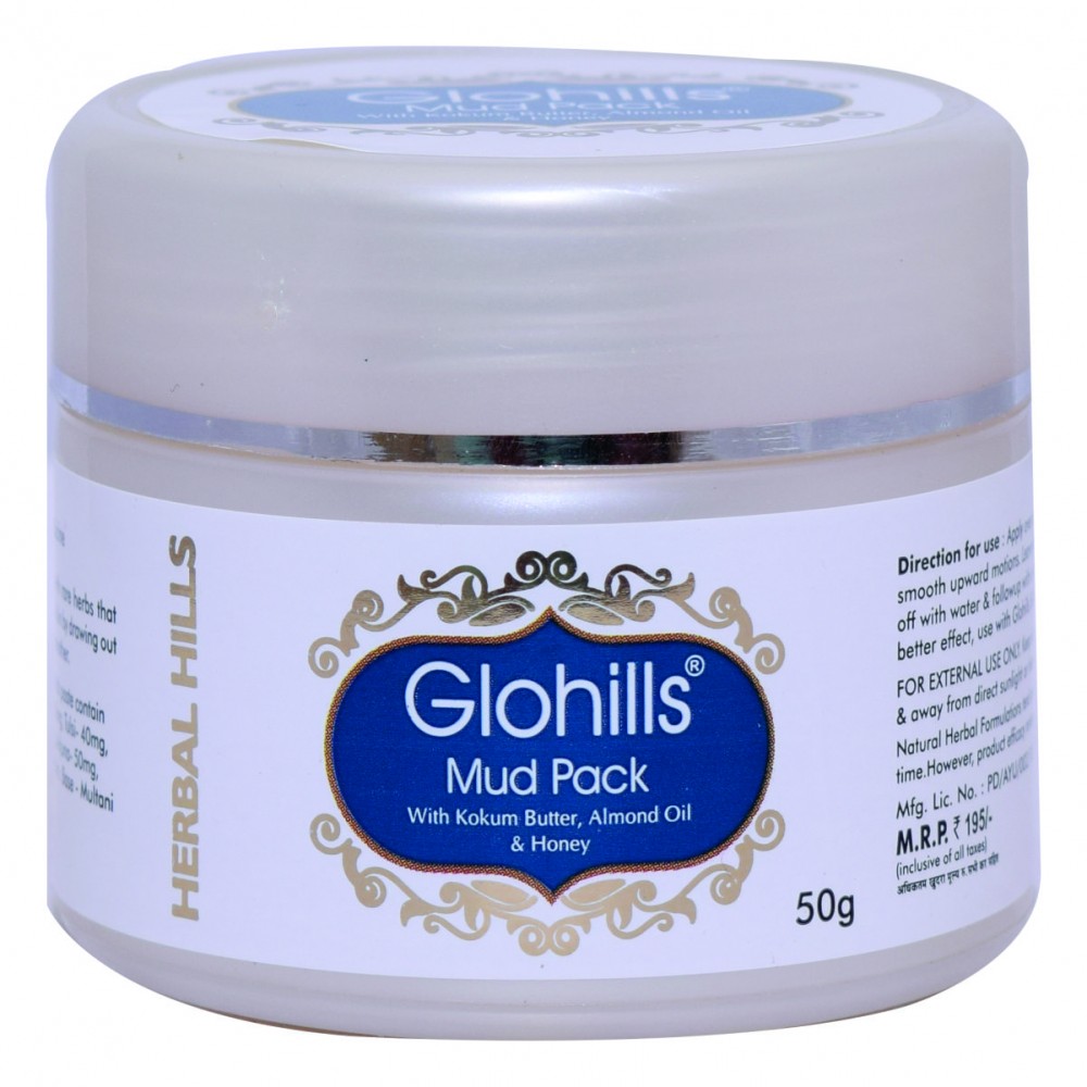 Herbal Hills Natural Glohills Mud Pack With Kokum Butter, Almond Oil & Honey, 50 gms