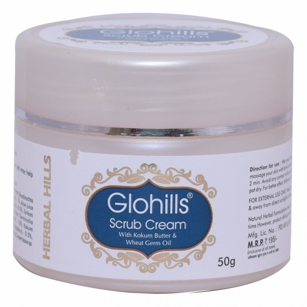 Herbal Hills Natural Glohills Skin Scrub Cream with Kokum Butter & Wheatgerm Oil, 50 gms